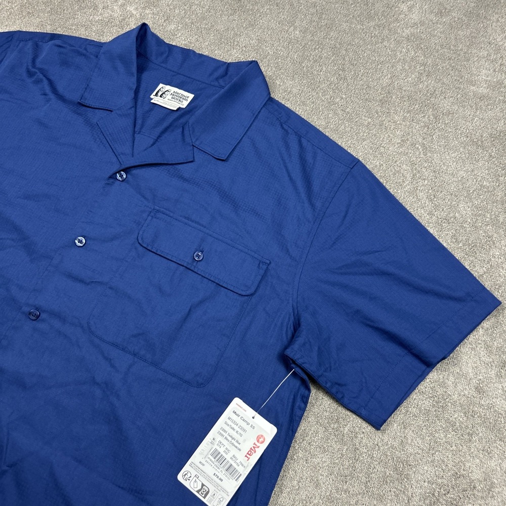 NWT Marmot Mountain Works Muir Camp Shirt SS Navy Blue Mens XL Ripstop Pocket